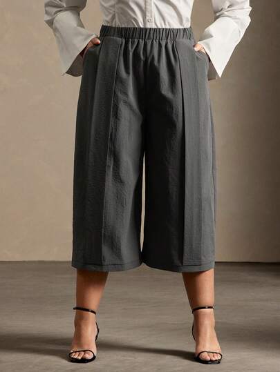 Vixey Elastic Waistband Panel Detail Culotte Office Pants