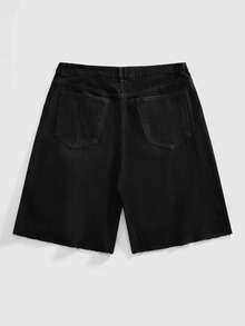 Men's Embroidered Pattern Rhinestone Loose Denim Shorts - Black - View 3