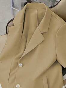 Franclia Áo khoác blazer tay ngắn màu trơn mới, kiểu dáng tối giản, phù hợp cho công sở. - Màu Khaki - Xem 5
