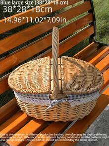 Multicolor Handwoven Storage Basket - Natural Wicker Fruit & Vegetable Bin - Rustic-Style Wicker Picnic Basket (With Lid, Handle, And Liner) - Ideal For Picnics, Parties, And BBQ Gatherings - Multicolor - View 17