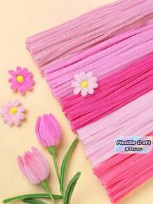 100Pcs/Set Twist Tie Plush Craft Sticks – DIY Floral Bouquet Material, Foldable Colorful Pipe Cleaners, Bendable Craft Supplies For Mother's Day Graduation Wedding Birthday Gifts – Note: Slight Color Difference Due To Lighting/Angle - Multicolor - View 2