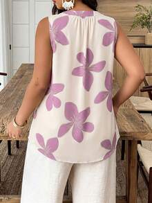 Weeklong Plus Size Women Spring/Summer Placement Print Sleeveless Casual Vacation Shirt Blouse - Multicolor - View 2