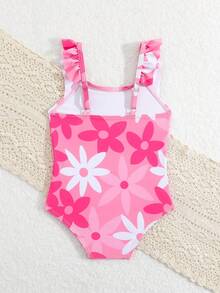 Traje de baño de una pieza con estampado floral para niñas, para vacaciones de primavera/verano - Multicolor - Ver 2