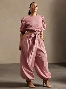 Vixey Solid Woven Elasticized Waistband Jogger Pants - Pink - View 3