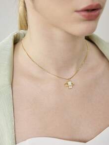 MOTF PREMIUM Collar con colgante de planeta rodeado de concha simple dorada - Blanco - Ver 8