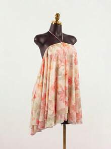 SaltGleam SaltGleam Women's Floral Print Loose Halter Mini Dress, Vacation Style - Multicolor - View 5