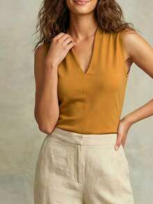EMERY ROSE Camiseta de tirantes de unicolor con cuello en V para uso diario - Amarillo - Ver 6