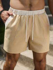 VENTUSAIL Men's Drawstring Waist Pocket Casual Versatile Daily Wear Shorts - Khaki - View 1