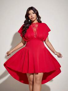 Viva Relle Plus Size Sexy Lace Dress, Brown Dress Gym Summer - Red - View 3