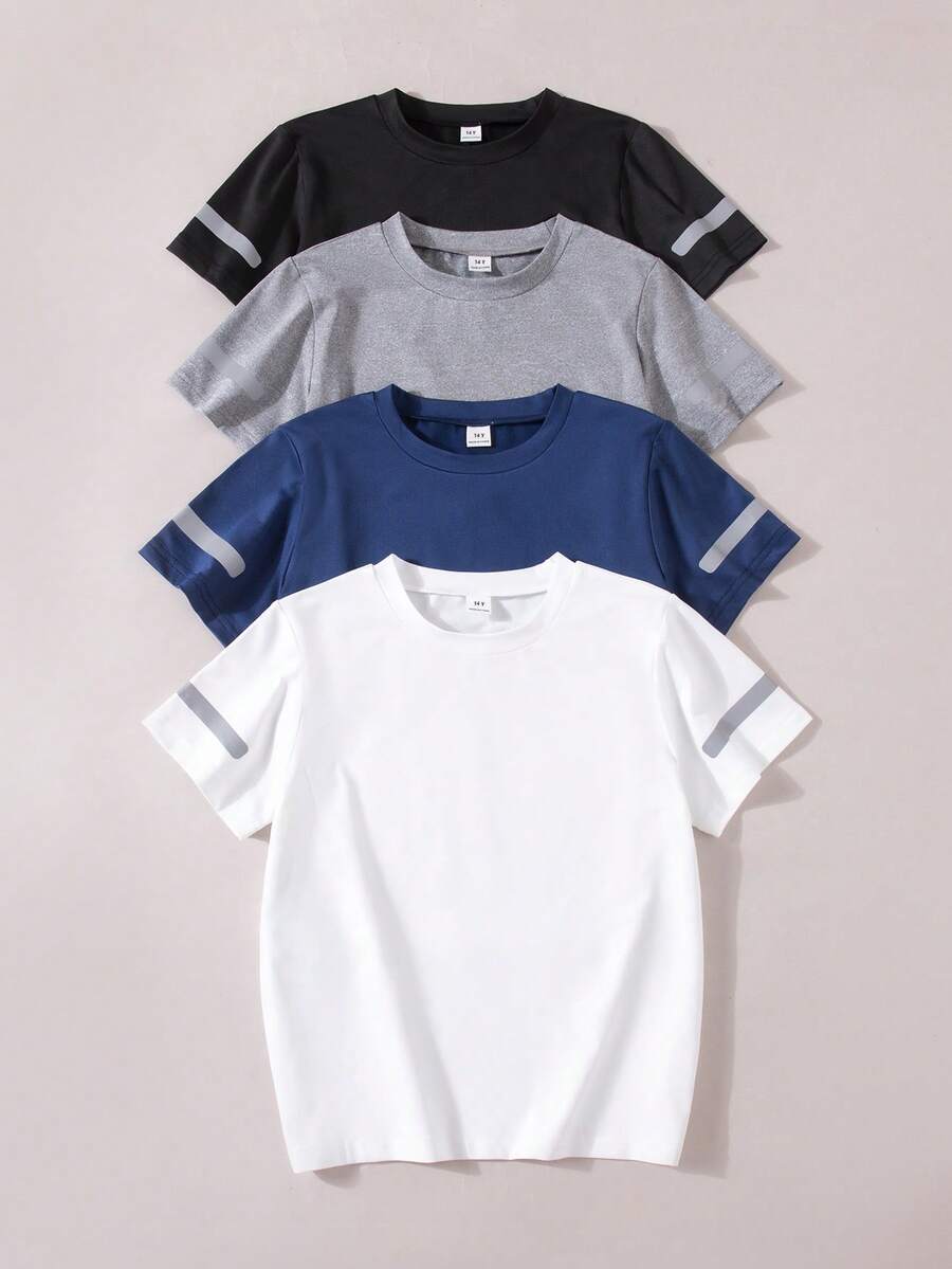 SHEIN Vacaura Kaos Lengan Pendek Warna Polos untuk Remaja/Laki-laki, Cocok untuk Pemakaian Sehari-hari, Desain Minimalis, Kerah Bulat Klasik, Lembut & Nyaman - MultiWarna - View 1