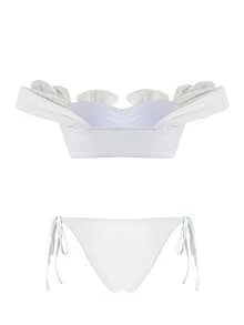 Bonvoyette Bộ bikini trắng mới dành cho nữ, thích hợp cho kỳ nghỉ biển, đồ bơi gợi cảm kiểu yếm cổ cho buổi hẹn hò trên bãi biển, mùa xuân/hè. - trắng - Xem 5