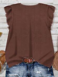 EMERY ROSE Blusa con volantes y bordado de flores de concha para mujeres de talla grande - Marrón - Ver 2