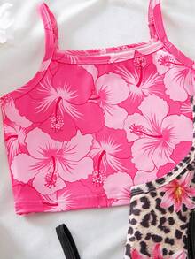 SHEIN Genkimix Kids 3件套少女碎花印花纯色吊带背心，简约时尚度假风背心 - 彩色 - 查看 8