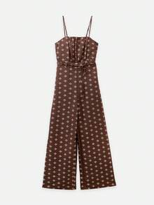 Nöista Jumpsuit Kaki Lebar Motif Geometris untuk Pakaian Liburan, Gaya Musim Panas, dan Pakaian Akhir Pekan. - Coffee Brown - View 9