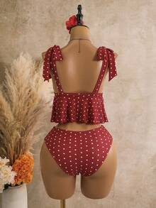 Bellisia Women's 2-Piece Plaid Print Halter Crop Top And Drawstring Waist Bikini Bottom Swimwear Set, Summer - Red - View 2