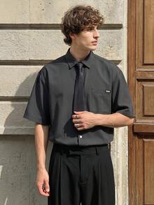 SWAVVY Men's Striped Drawstring Collar Casual Versatile Daily Wear Shirt - Black - View 2