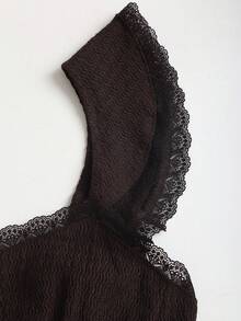 Sweetra Women's Spring/Summer Textured Lace Trim Patchwork Dress - Coffee - View 4