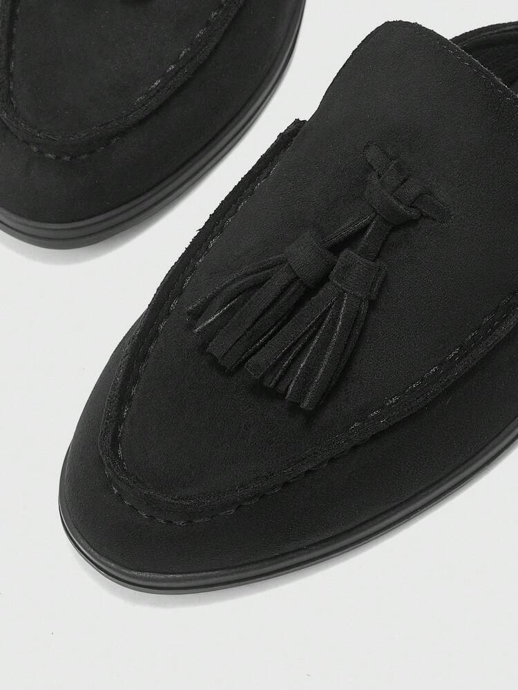 CUCCOO BIZCHIC Fashion Black Suede Fringed Comfortable Commuter Women's Flat Mule Shoes Women's Flat Shoes Slippers Are Suitable For Outdoor Shopping And Work, Daily Comfortable Flat Women's Shoes