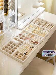 1/5 pezzi Vassoio espositore per gioielli, Scatola organizer per gioielli, Scatola contenitore per cosmetici, Vassoio organizer per cosmetici, Scatola espositore per anelli, Vassoio organizer per anelli, Scatola espositore per collane, Vassoio organizer per collane, Scatola di stoccaggio beige, Gioielli, Profumi, Cancelleria. Un regalo perfetto per le donne., Per vacanze al mare, Collezione bagno, Collezione camera da letto, Capacità elevata - Multicolore - Visualizzare 2