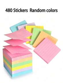 SHEIN Lined Sticky Notes Pad, 240/480/720 Pcs Restickable Striped Memo Flags For Books, Office, School & Study, Assorted Colors - Self-Adhesive Page Markers - Multicolor - View 10