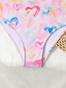 SHEIN Tween Girl Colorful Heart Print Print Adjustable Strap One-Piece Swimsuit - Multicolor - View 4
