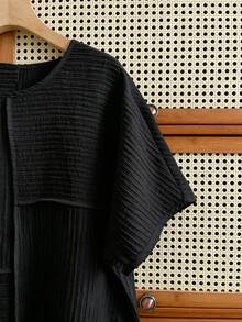 INAWLY Women's Casual Loose Fit Batwing Sleeve Round Neck T-Shirt - Black - View 5