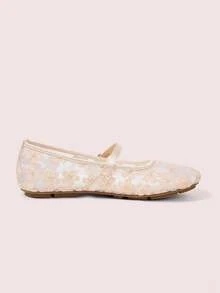 CUCCOO DOLLMOD Women's Shoes, Pink, Fashion Round Toe Flower Embroidery Word With Mary Jane Flats Cute And Sweet - Pear pollen - View 3
