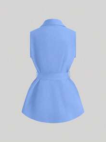 Franclia Bộ vest nữ màu nâu không tay, kiểu dáng thanh lịch, gồm áo khoác và quần, thích hợp mặc công sở. - Màu xanh nhạt - Xem 2