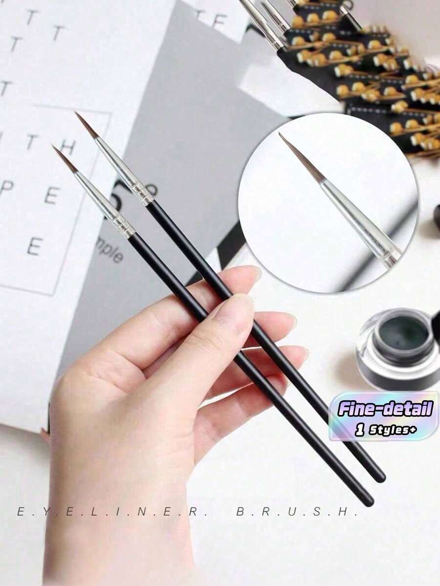 1PC All-In-One Makeup Brush - Eyebrow & Eyeliner Brush For Beginners, Teardrop Brush For Natural Line, Smudging, Concealer & Spoolie Blending - Black - View 1