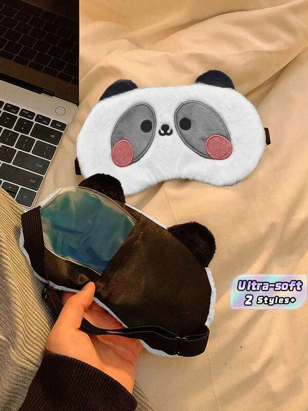 2 PIEZAS Juego de Máscaras para Dormir - (1 Máscara de Ojos de Panda y 1 Máscara de Ojos de Gel), Antifaz Lindo de Peluche 3D de Unicornio, Máscara de Dormir Suave y Cómoda para Mujeres y Niñas, Cubierta para los Ojos para Viajes, Siestas, Dormitorio, Oficina, Escuela, Útiles Escolares