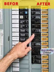 129 piezas, Etiquetas para caja eléctrica, Etiquetas de catálogo de disyuntores, Etiquetas de identificación llamativas, Pegatinas resistentes a la intemperie para caja de fusibles - Juego de 129 Uds. - Ver 1