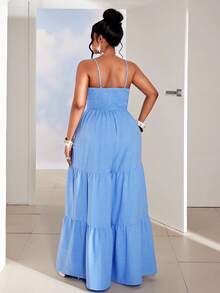 Maweii Mono de tiras de espagueti con escote en V sexy para talla grande, ideal para vacaciones en la playa - Azul - Ver 3