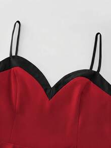 Franclia Summer Waist-Cinching A-Line Mini Dress, Retro French Contrast Color Slip Dress - Red - View 4