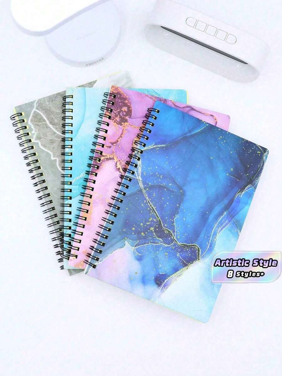 1 Cuaderno con patrón de mármol, cuaderno rayado A5 con tapa lateral para la escuela y la oficina - A5 - Ver 1