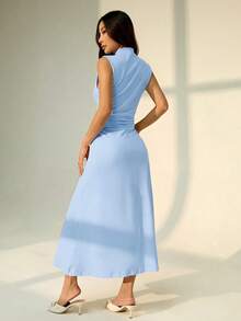 sfvsSHEIN PETITE Vestido largo de línea A con cuello mao sin mangas y fruncido, nuevo para el Día de San Valentín.Elegante y romántico para citas y trabajo, vestidos de verano para mujeresvfdw CIFA - Celeste - Ver 2
