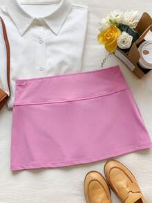 SHEIN EZwear 女士百搭粉色短裙，日常休闲穿着 - 粉色 - 查看 3
