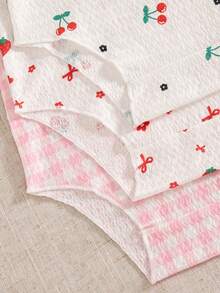 SHEIN Bộ đồ 3 món cho bé gái, dễ thương, giản dị, phong cách thường ngày, không tay, in hình dâu tây, anh đào và kẻ caro. - Nhiều màu - Xem 9
