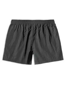 Manfinity Swimmode Men's Solid Color Slant Pocket Drawstring Elastic Waist Casual Beach Shorts,Red,Summer,Beaded,Holiday Swimming Board Shorts Vacation Wear - Grey - View 3