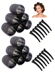 Self Grip Hair Rollers 6/12pcs, No Heat Curlers With Black Clips For Long/Short Hair - Black - View 13