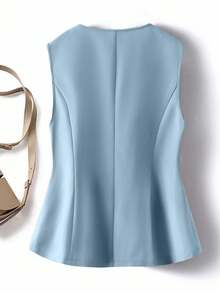 SHEIN Clasi Plus Size Elegant Versatile Solid Color Sleeveless Tank Top - Blue - View 2