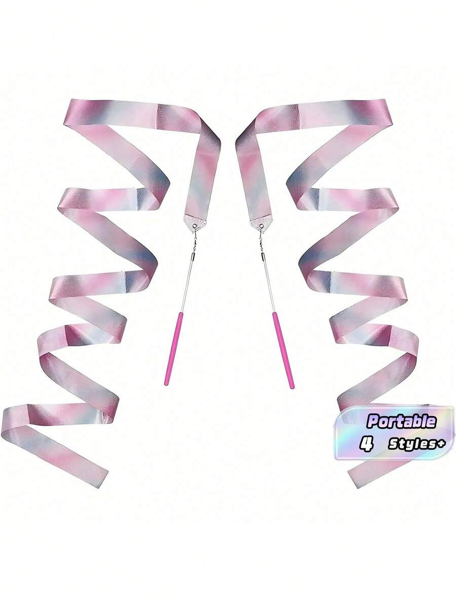 Cinta de gimnasia rítmica, cinta de baile de 2m, cinta de seda para actuación de baile, cinta de satén con brillo para baile con bastón giratorio - Multicolor - Ver 1