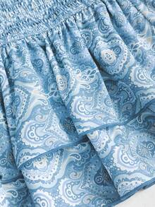 Sweetra Women's Pink Mini Skirt, Vintage Cashew Flower Pattern, Double-Layer Ruffle Hem, Suitable For Beach Vacation, Spring/Summer - Baby Blue - View 5