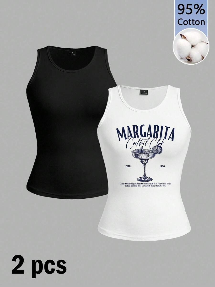 2PCS Women Tank Tops & Camis - Black and White - View 1