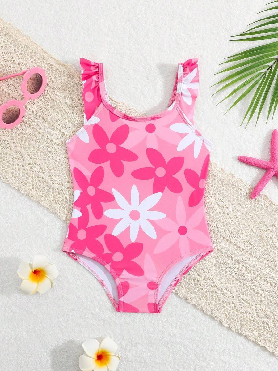 Traje de baño de una pieza con estampado floral para niñas, para vacaciones de primavera/verano - Multicolor - Ver 1