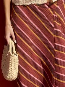 Nöista Rok Midi Lilit Bergaris dengan Siluet A-Line untuk Liburan Musim Panas dan Tampilan Kasual yang Chic. - Rust Brown - View 12