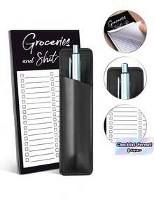 Grocery List Pads Funny Memo Notepad Magnet Refrigerator Notepad With 1 Piece Pen Holder Magnetic Pu Leather Marker Pouch -For Shopping And To Do Lists (Without Pen) - Black - View 1