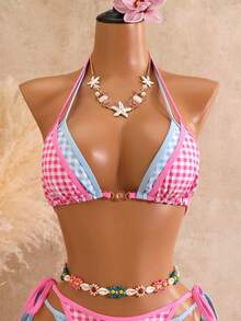 Swim Mod Bộ bikini kẻ caro gợi cảm dành cho nữ, có dây đeo điều chỉnh được, thích hợp cho kỳ nghỉ biển mùa xuân/hè. - Nhiều màu - Xem 4