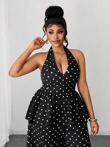 Maweii Plus Size Polka Dot Elegant 90s Commuting Fashion Versatile 2 Pieces Set Brunch Vacation Wedding Guest Black And White Summer - Black - View 2