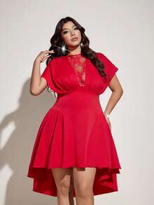Viva Relle Plus Size Sexy Lace Dress, Brown Dress Gym Summer - Red - View 5