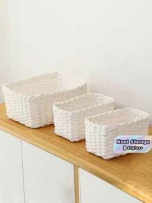 Handmade Woven Storage Baskets  Natural Paper Rope Organizer Bin For Home, Farmhouse Decor Basket With Lid (S/M/L), Bookshelf & Kitchen Cabinet Organizer, Christmas Gift Idea - White - View 2